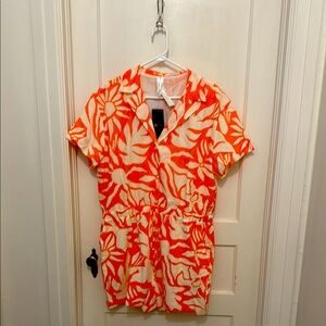 Fabletics Orange and White Floral Jumpsuit